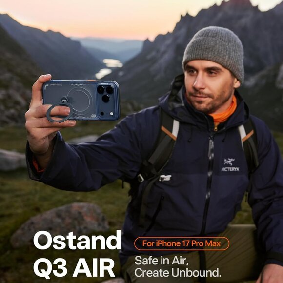 iPhone 17 Pro Max Case Ostand Q3 Air 360 Magnetic Stand MagSafe Shockproof-Blue - Picture 10 of 11